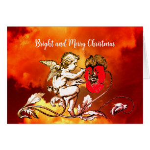 Cartão ANGEL PINTANDO UMA FLOR VERMELHA NO Natal DO CÉU