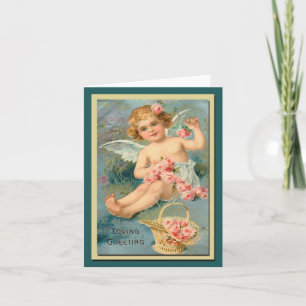 Cartão Angel Saudações Bonita Vintage Floral