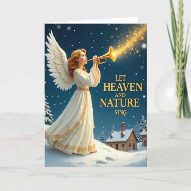 Cartão Angel Trumpet Christmas Card Let Heaven and Nature (Frente)