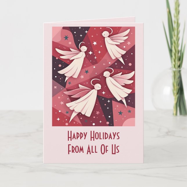 Cartão Angelic Figures Mid-Century Modern Kitschmas (Frente)