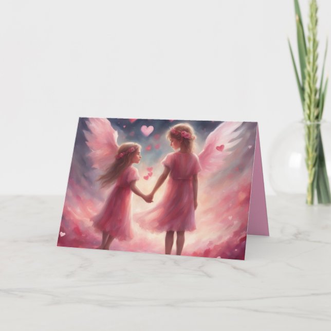 Cartão Angelic looking little girls hold hands Valentines (Frente)