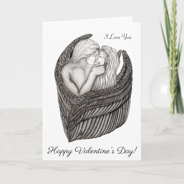 Cartão Angels Kissing, Design preto e branco (Frente)