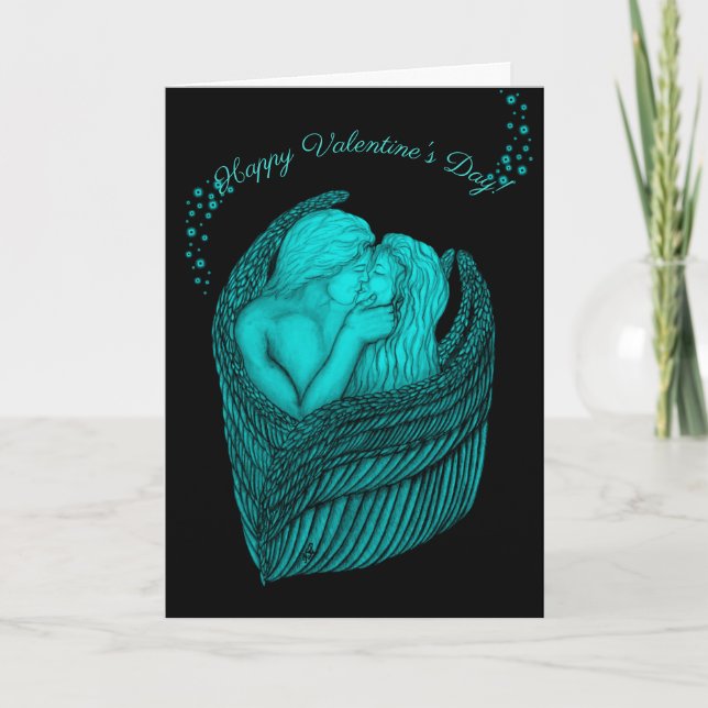 Cartão Angels Kissing, Design preto e verde (Frente)