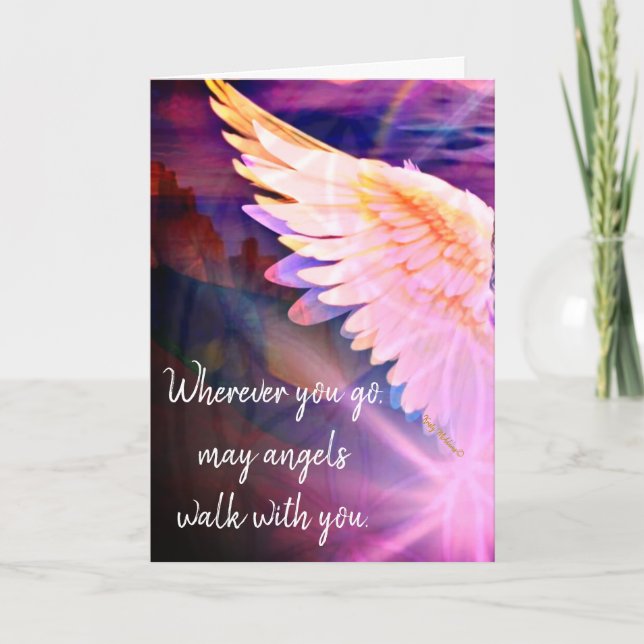 Cartão Angels Walk With You Guardian Angel Pink Wing (Frente)