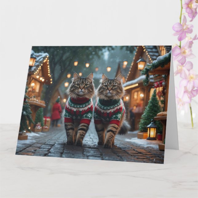 Cartão Angora Turca Gata Férias de Natal (Orquídea)