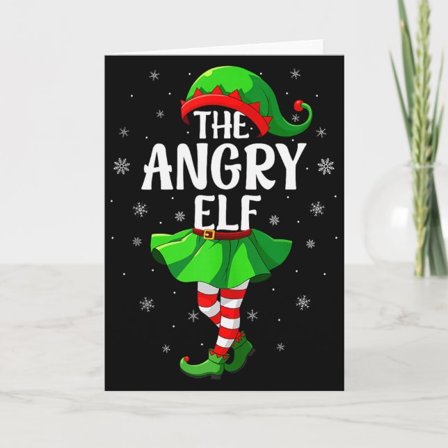 Cartão Angry Elf Christmas Girls Women Elf Squad Xmas Fam (Frente)