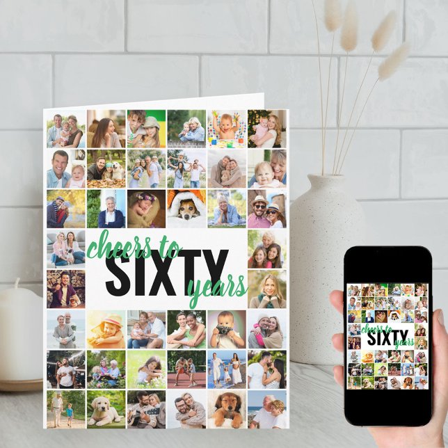 Cartão Anima a 60 anos Colagem de Fotos 60 anos Aniversár (Criador carregado)