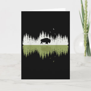 Cartão Animais Bisontes Reflexo Árvores Floresta Natureza