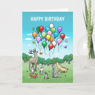 Cartão Animais com Balões de Aniversário