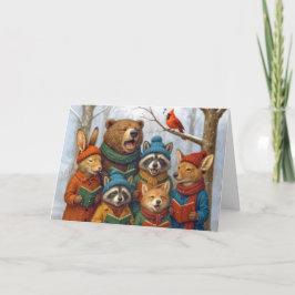 Cartão Animais da Floresta de Natal Cantando no Inverno