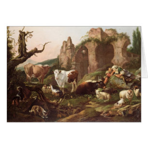 Cartão Animais de fazenda em uma paisagem, 1685