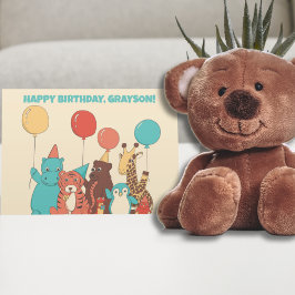 Cartão Animais de Festa Crianças Aniversário Personalizad