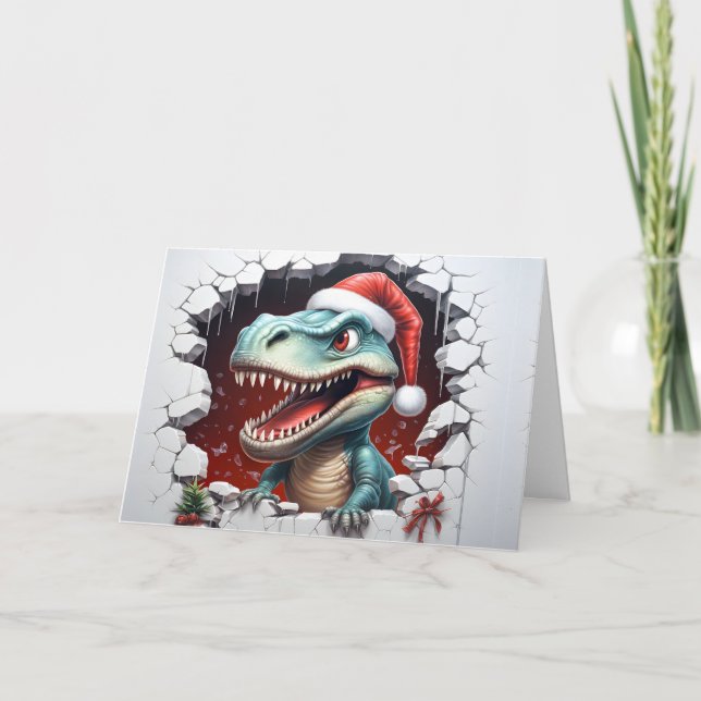 Cartão Animais de Natal Bebês Lindos Dinossauro 3D Saudaç (Frente)