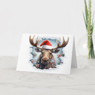 Cartão Animais de Natal de Bebê Fofo Alce 3D Saudação