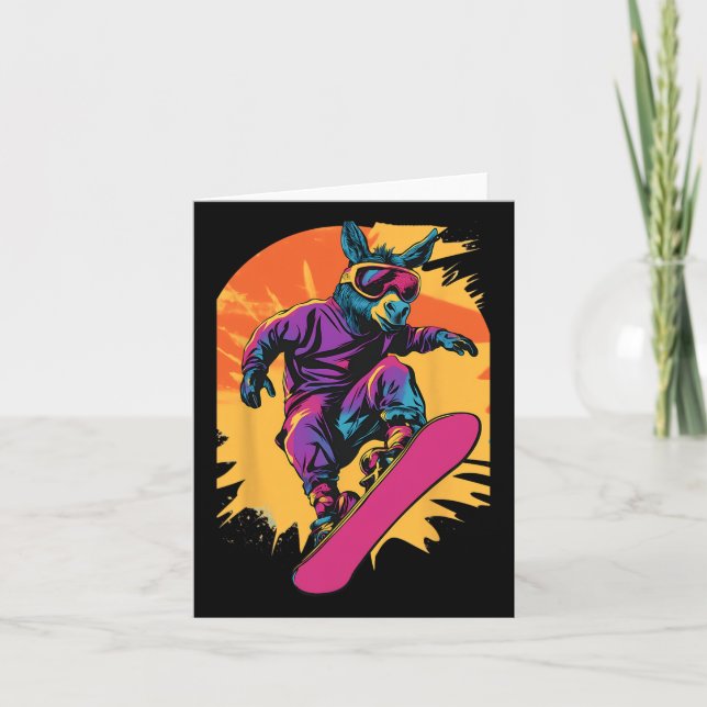 Cartão Animais De Snowboard - Donkey Num Snowboard Snowbo (Frente)