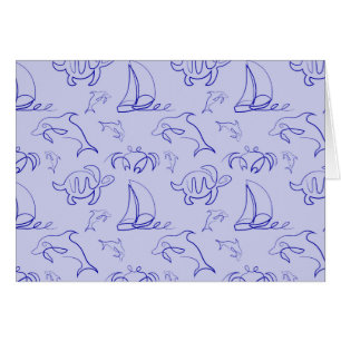 Cartão Animais marinhos e padrão de desenho de uma linha 