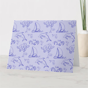 Cartão Animais marinhos e padrão de desenho de uma linha
