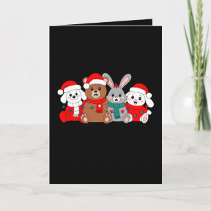 Cartão Animais Natal Urso Coelho Cachorro Papai Noel Chap