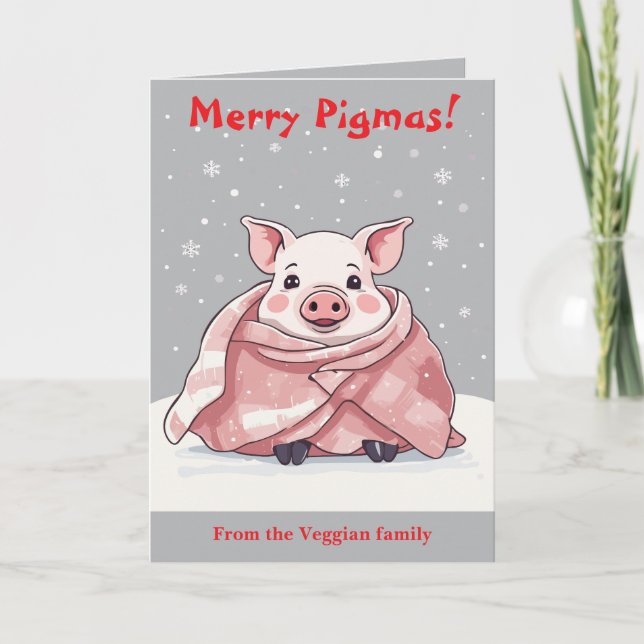 Cartão Animal Lover Christmas Cute Pig Wrapped In A Blank (Frente)