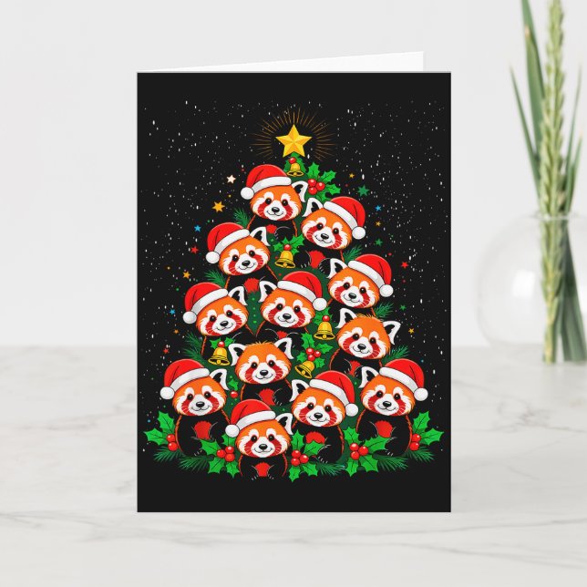 Cartão Animal Xmas Tree Santa Hat Red Panda Christmas  (Frente)
