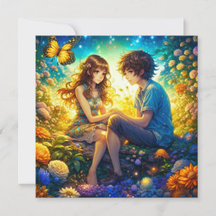 Cartão Animê de casal romântico personalizado Dia dos Nam