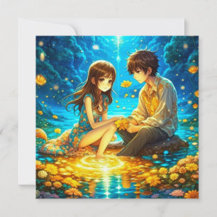 Cartão Anime de Casal Romântico Personalizado Dia dos Nam