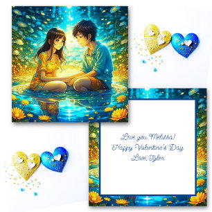 Cartão Anime de Casal Romântico Personalizado Dia dos Nam