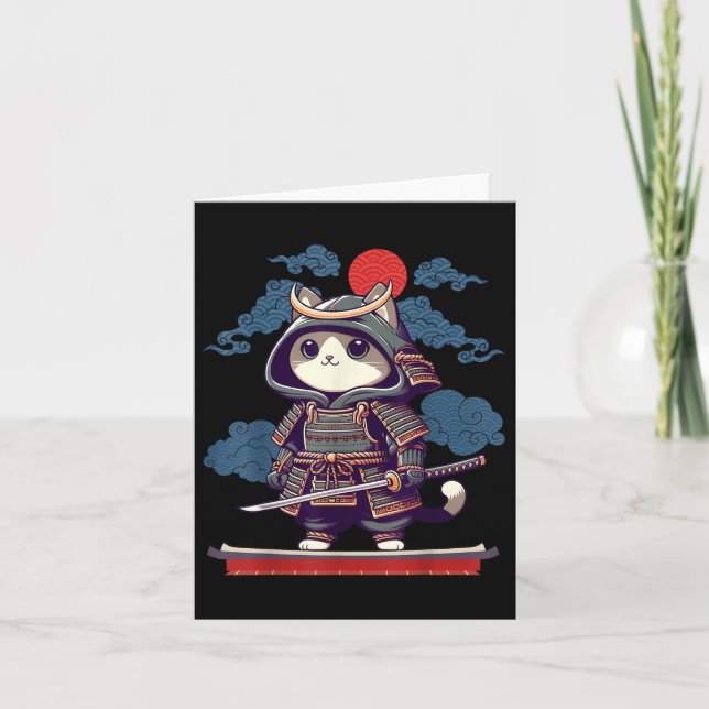Cartão Anime Gato Samurai Japonês Tattoo Kawaii Ninja (Frente)