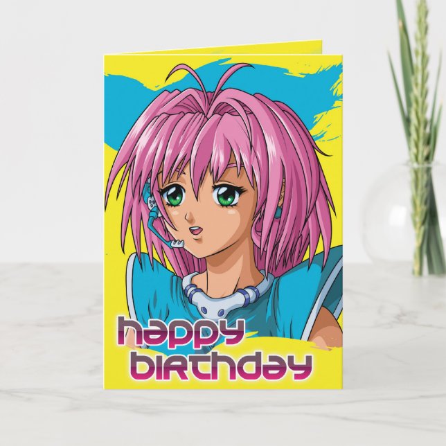 Cartão Anime Girl Birthday (Frente)