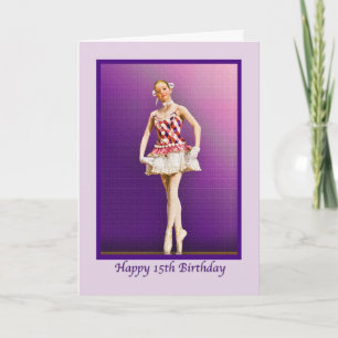Cartão Aniversário, 15, Ballerina a Rosa e Branco