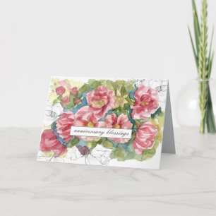Cartão Aniversário abençoa Rosas Rosa Flor Aquarela