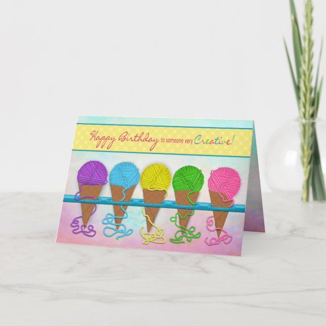 Cartão Aniversário, Alguém Criativo, Yarn Cones (Frente)