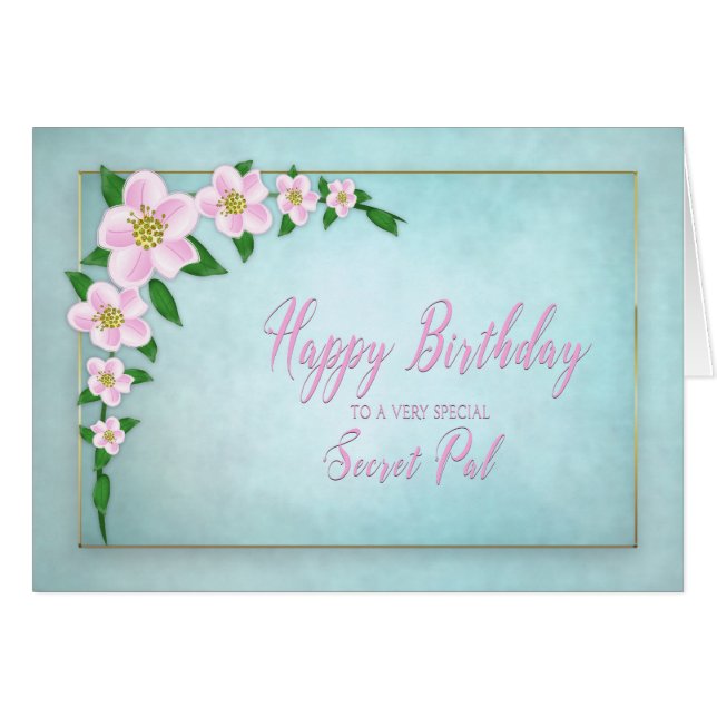 Cartão Aniversário, amigo secreto, flores delicadas de (Frente Horizontal)