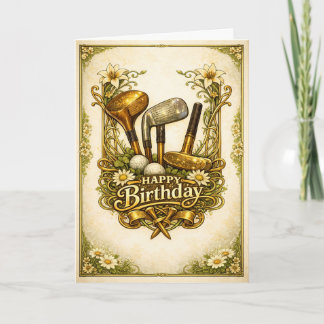Cartão Aniversário Antigo Golfe Dourado
