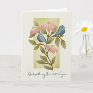 Cartão Aniversário Aquarela Pássaros Azuis e Flores