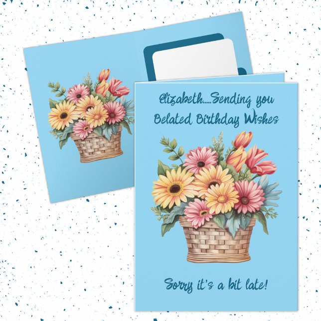 Cartão Aniversário atrasado deseja nome azul (Criador carregado)