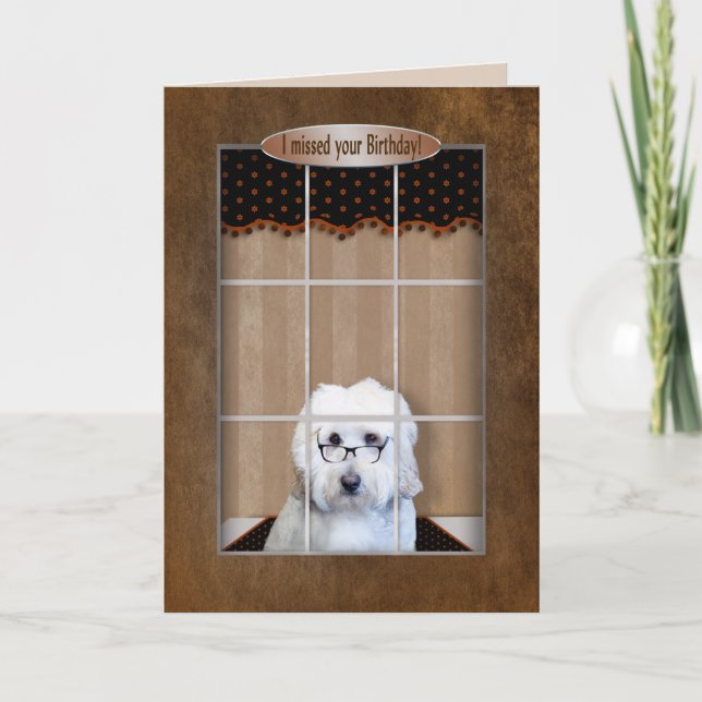 Cartão Aniversário atrasado - Ouro Doodle - Janela (Frente)