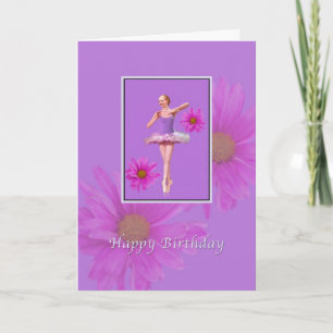 Cartão Aniversário, Ballerina com Disias Rosa