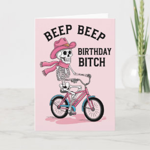 Cartão Aniversário Beep Beep Engraçado Esqueleto Rosa Bic