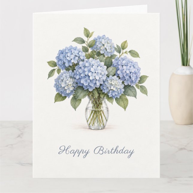 Cartão Aniversário Blue Hydrangea (Frente)