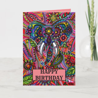 Cartão Aniversário Boho Mandala de Elefante Personalizado