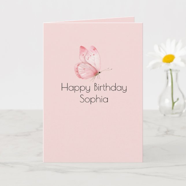 Cartão Aniversário Borboleta Rosa (Planta pequena)
