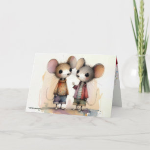 Cartão Aniversário Camundongos Aquarela Vestindo Roupas