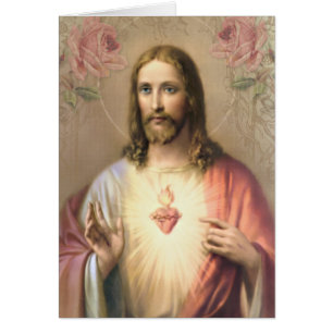 Cartão Aniversário Católico Coração Religioso Vintage Jes