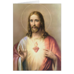 Cartão Aniversário Católico Coração Religioso Vintage Jes