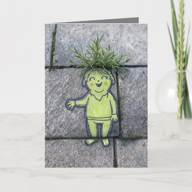 Cartão Aniversário Chalk Doodle Street Arte de uma Mulher (Frente)