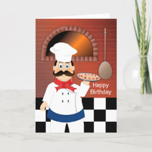 Cartão Aniversário, Chef Italiano Fazendo Pizza em Forno 