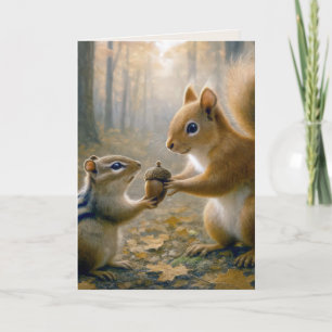 Cartão Aniversário Chipmunk e Esquilo com uma Bolota