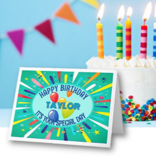 Cartão Aniversário Colorido de Crianças Personalizado
