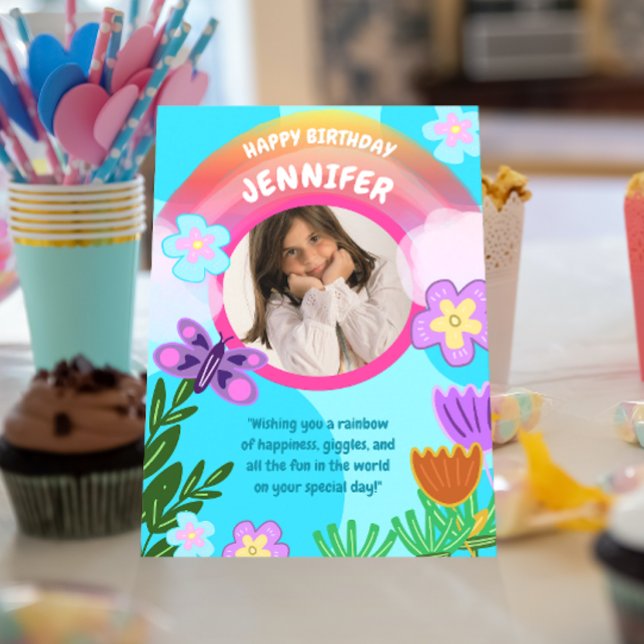 Cartão Aniversário Colorido do Jardim Arco-Íris (Criador carregado)